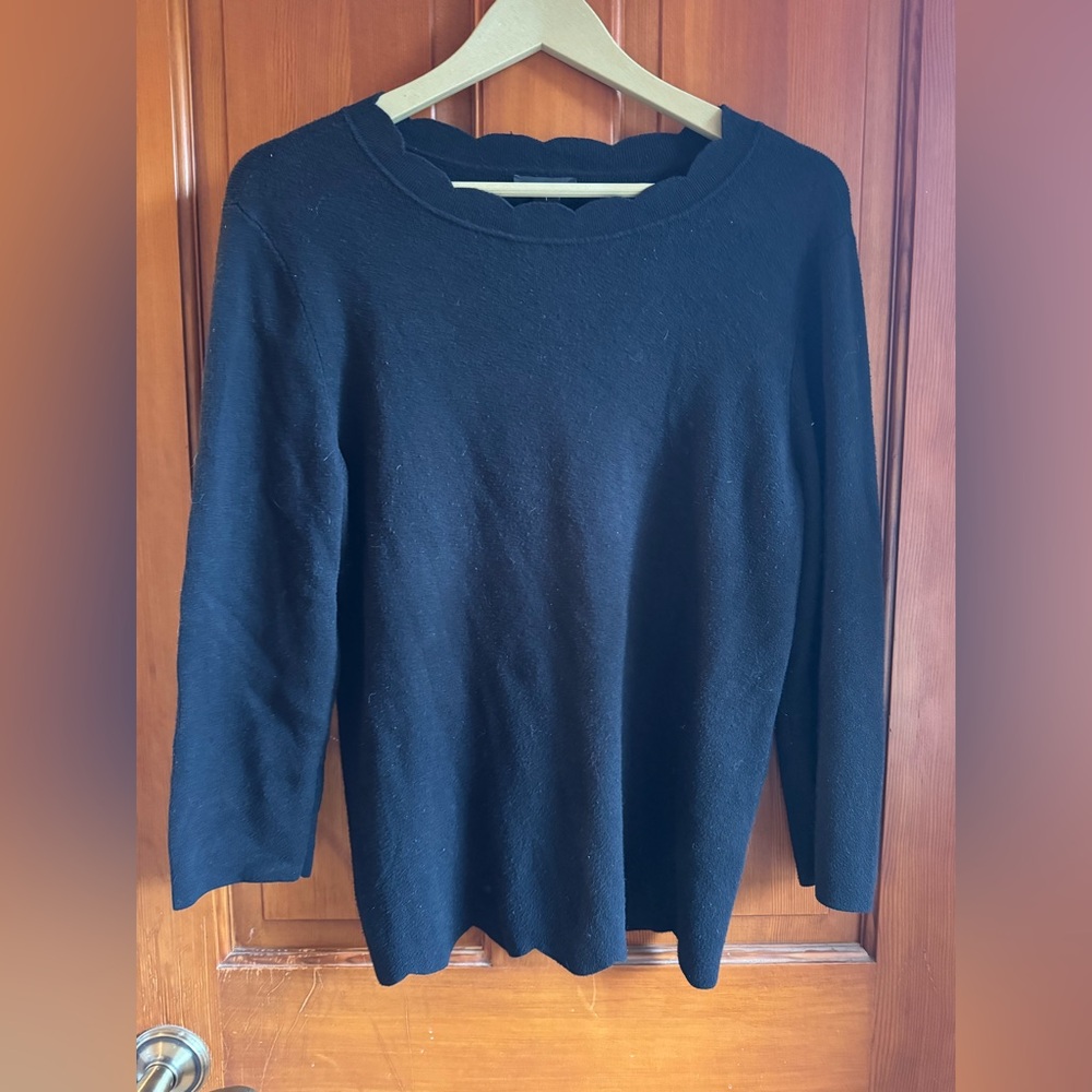 Halogen Black Scalloped Crew Neck Sweater